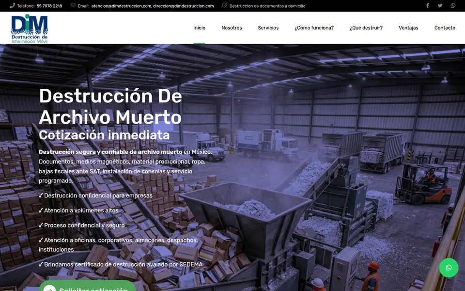 Portada del sitio de DIM Destrucción